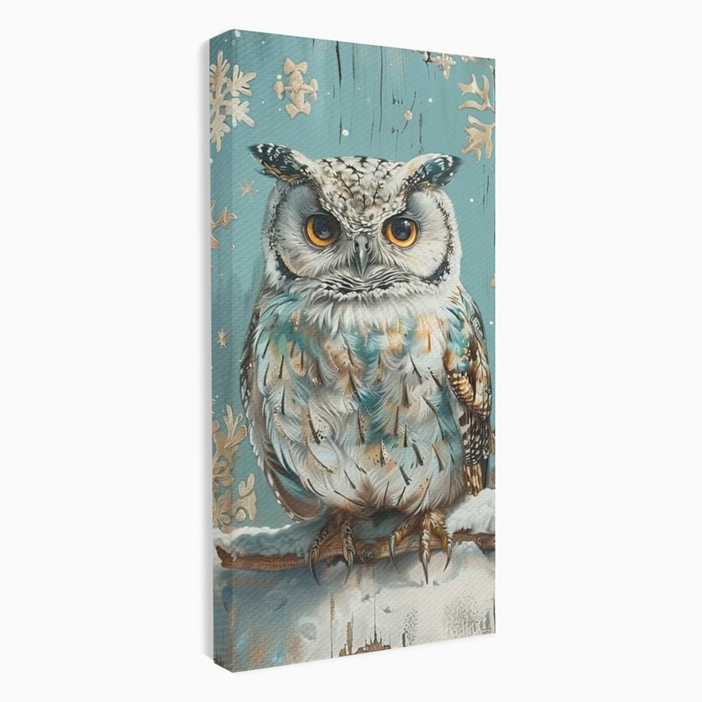 Tablou Canvas Premium, LuxCanva® M1055, Strajerul Iernatic, Bufnita, Iarna, Zapada, Fulgi, Pasare, Ramura, Rustic, Intelepciune, Rece, Birou, Living, Camera Copil