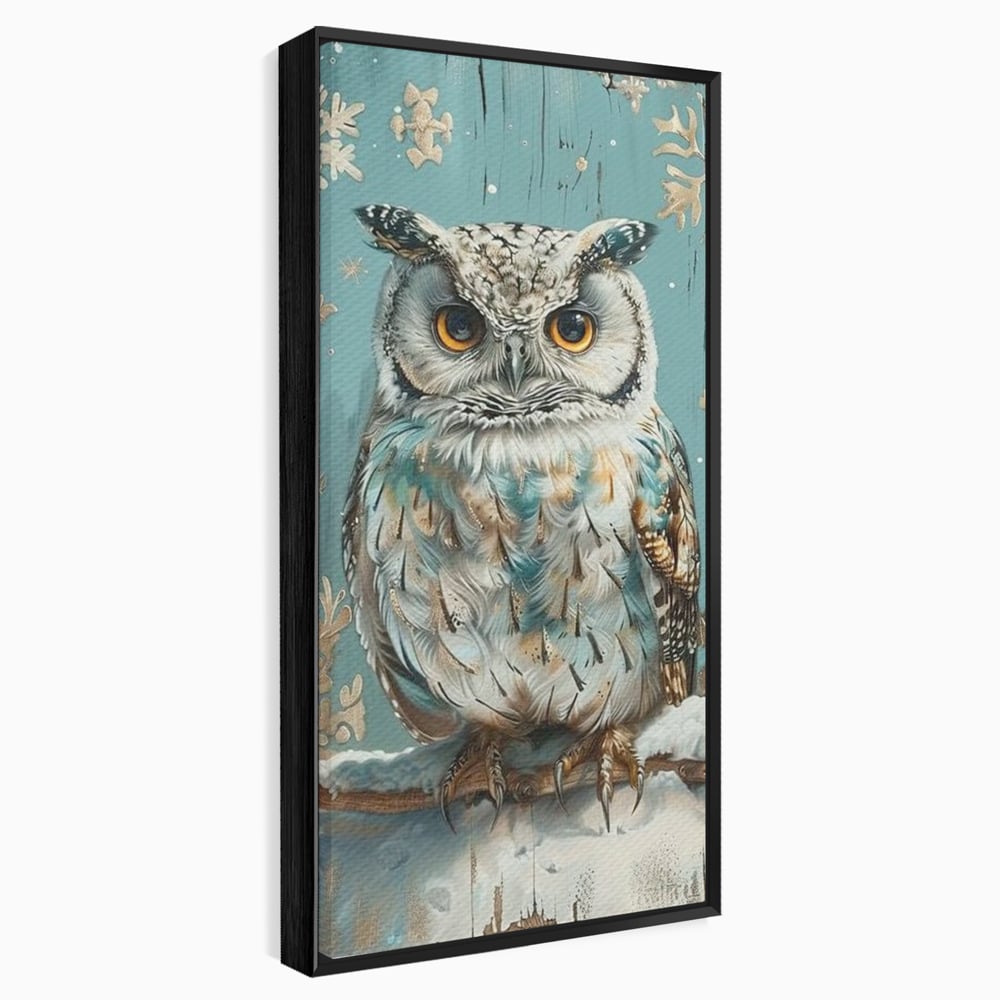 Tablou Canvas Premium, LuxCanva® M1055, Strajerul Iernatic, Bufnita, Iarna, Zapada, Fulgi, Pasare, Ramura, Rustic, Intelepciune, Rece, Birou, Living, Camera Copil