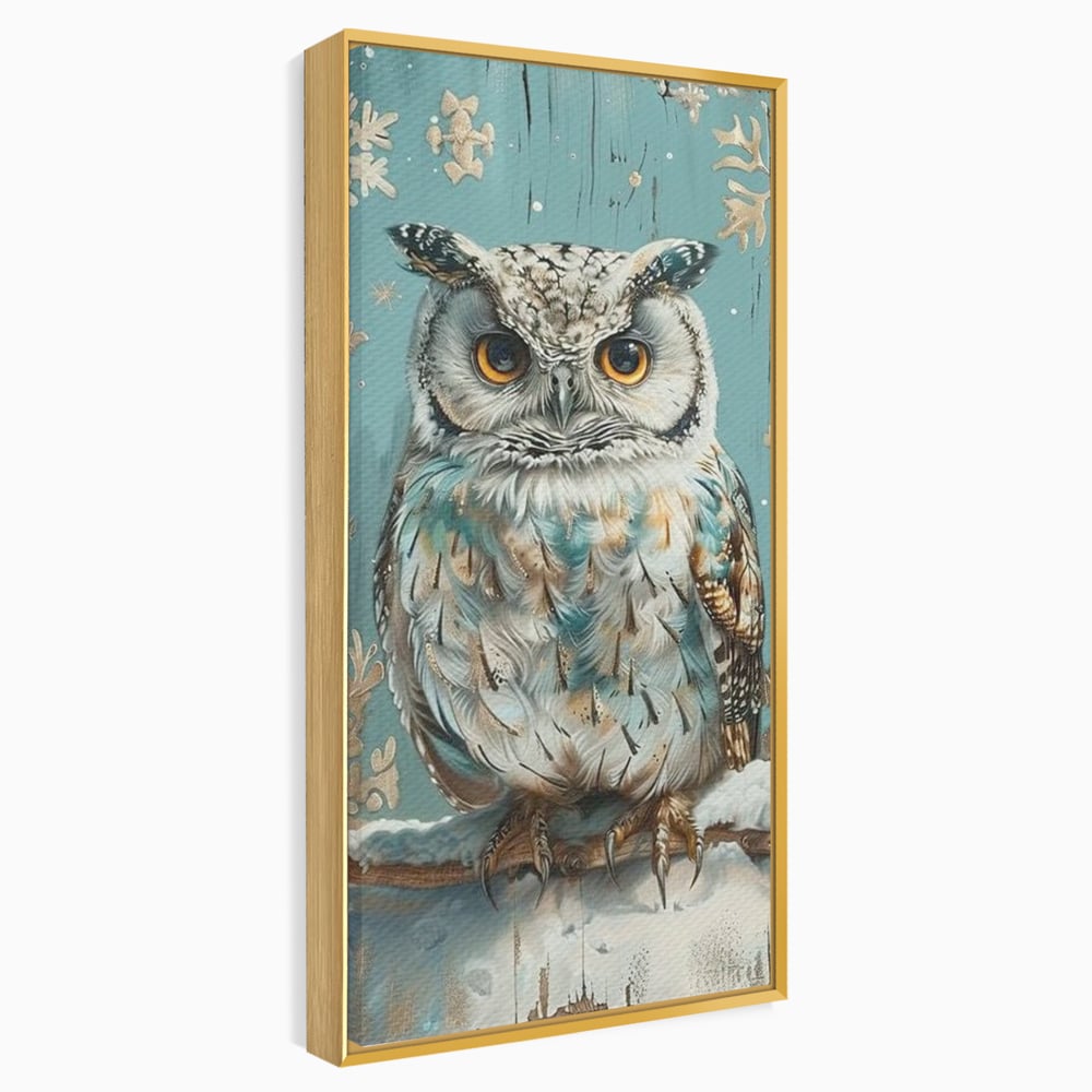 Tablou Canvas Premium, LuxCanva® M1055, Strajerul Iernatic, Bufnita, Iarna, Zapada, Fulgi, Pasare, Ramura, Rustic, Intelepciune, Rece, Birou, Living, Camera Copil