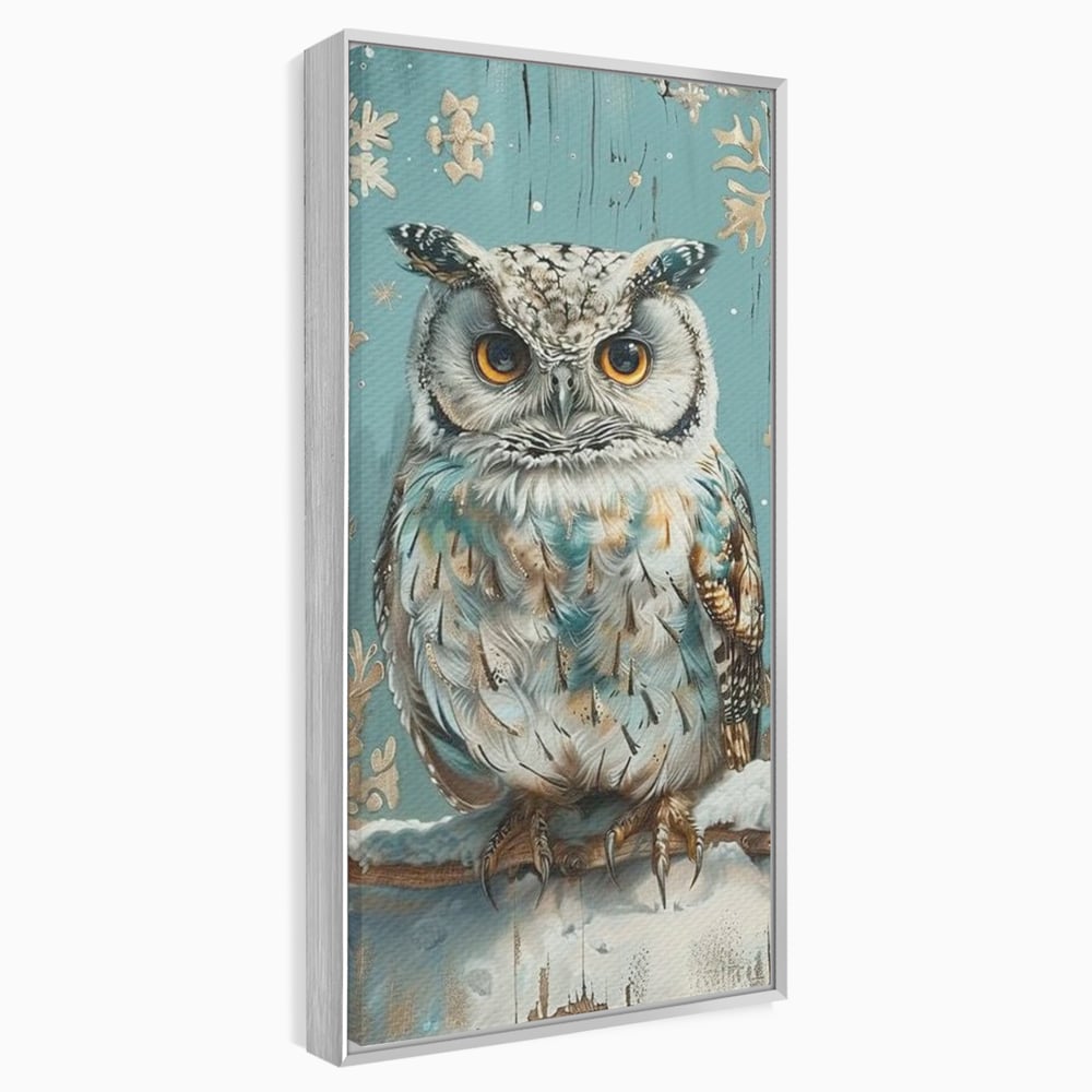 Tablou Canvas Premium, LuxCanva® M1055, Strajerul Iernatic, Bufnita, Iarna, Zapada, Fulgi, Pasare, Ramura, Rustic, Intelepciune, Rece, Birou, Living, Camera Copil