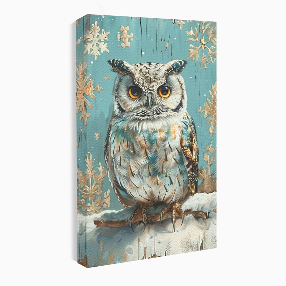 Tablou Canvas Premium, LuxCanva® M1055, Strajerul Iernatic, Bufnita, Iarna, Zapada, Fulgi, Pasare, Ramura, Rustic, Intelepciune, Rece, Birou, Living, Camera Copil