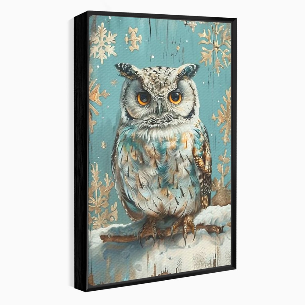 Tablou Canvas Premium, LuxCanva® M1055, Strajerul Iernatic, Bufnita, Iarna, Zapada, Fulgi, Pasare, Ramura, Rustic, Intelepciune, Rece, Birou, Living, Camera Copil