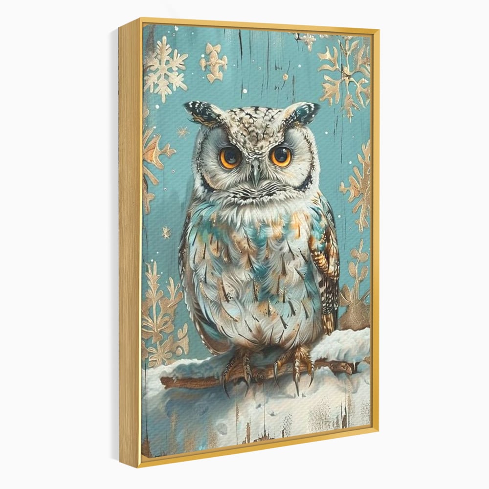 Tablou Canvas Premium, LuxCanva® M1055, Strajerul Iernatic, Bufnita, Iarna, Zapada, Fulgi, Pasare, Ramura, Rustic, Intelepciune, Rece, Birou, Living, Camera Copil