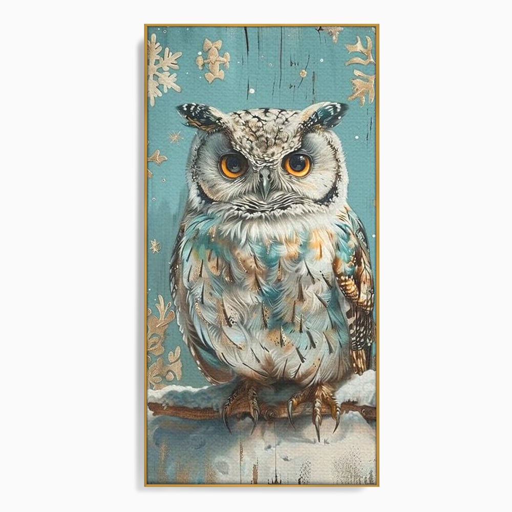Tablou Canvas Premium, LuxCanva® M1055, Strajerul Iernatic, Bufnita, Iarna, Zapada, Fulgi, Pasare, Ramura, Rustic, Intelepciune, Rece, Birou, Living, Camera Copil