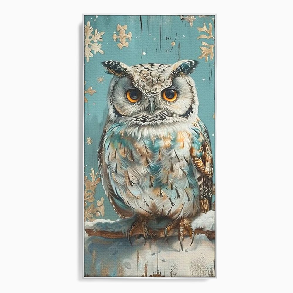 Tablou Canvas Premium, LuxCanva® M1055, Strajerul Iernatic, Bufnita, Iarna, Zapada, Fulgi, Pasare, Ramura, Rustic, Intelepciune, Rece, Birou, Living, Camera Copil