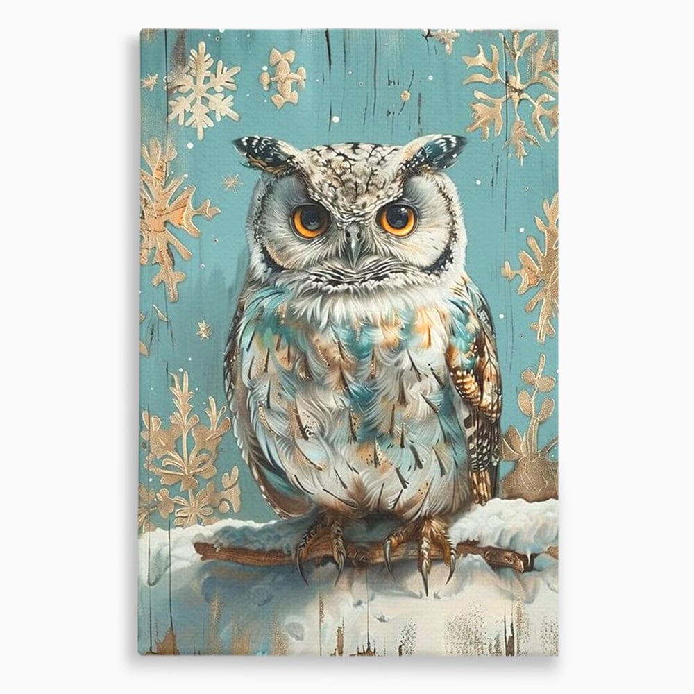 Tablou Canvas Premium, LuxCanva® M1055, Strajerul Iernatic, Bufnita, Iarna, Zapada, Fulgi, Pasare, Ramura, Rustic, Intelepciune, Rece, Birou, Living, Camera Copil