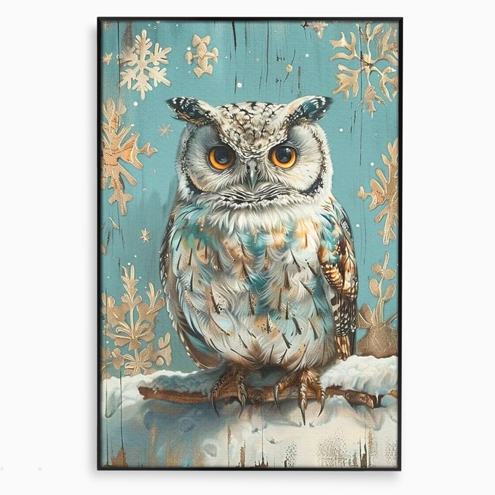 Tablou Canvas Premium, LuxCanva® M1055, Strajerul Iernatic, Bufnita, Iarna, Zapada, Fulgi, Pasare, Ramura, Rustic, Intelepciune, Rece, Birou, Living, Camera Copil