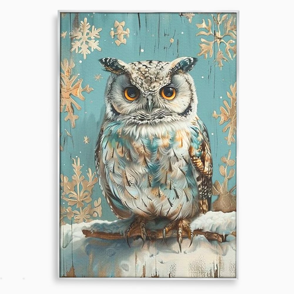 Tablou Canvas Premium, LuxCanva® M1055, Strajerul Iernatic, Bufnita, Iarna, Zapada, Fulgi, Pasare, Ramura, Rustic, Intelepciune, Rece, Birou, Living, Camera Copil