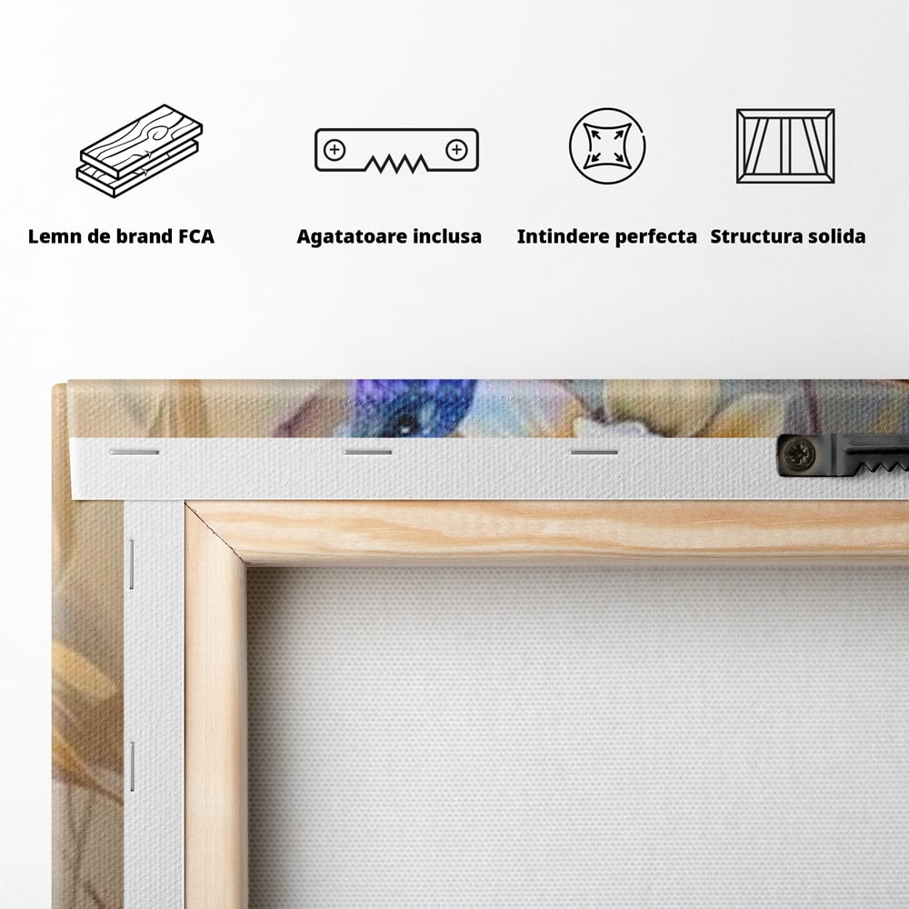 Tablou Canvas Premium, LuxCanva® M1056, Murmurul Florii Celeste, Colibri, Zbor, Eteric, Floare, Pasare, Delicatete, Eleganta, Mistic, Vis, Birou, Living, Camera Copil