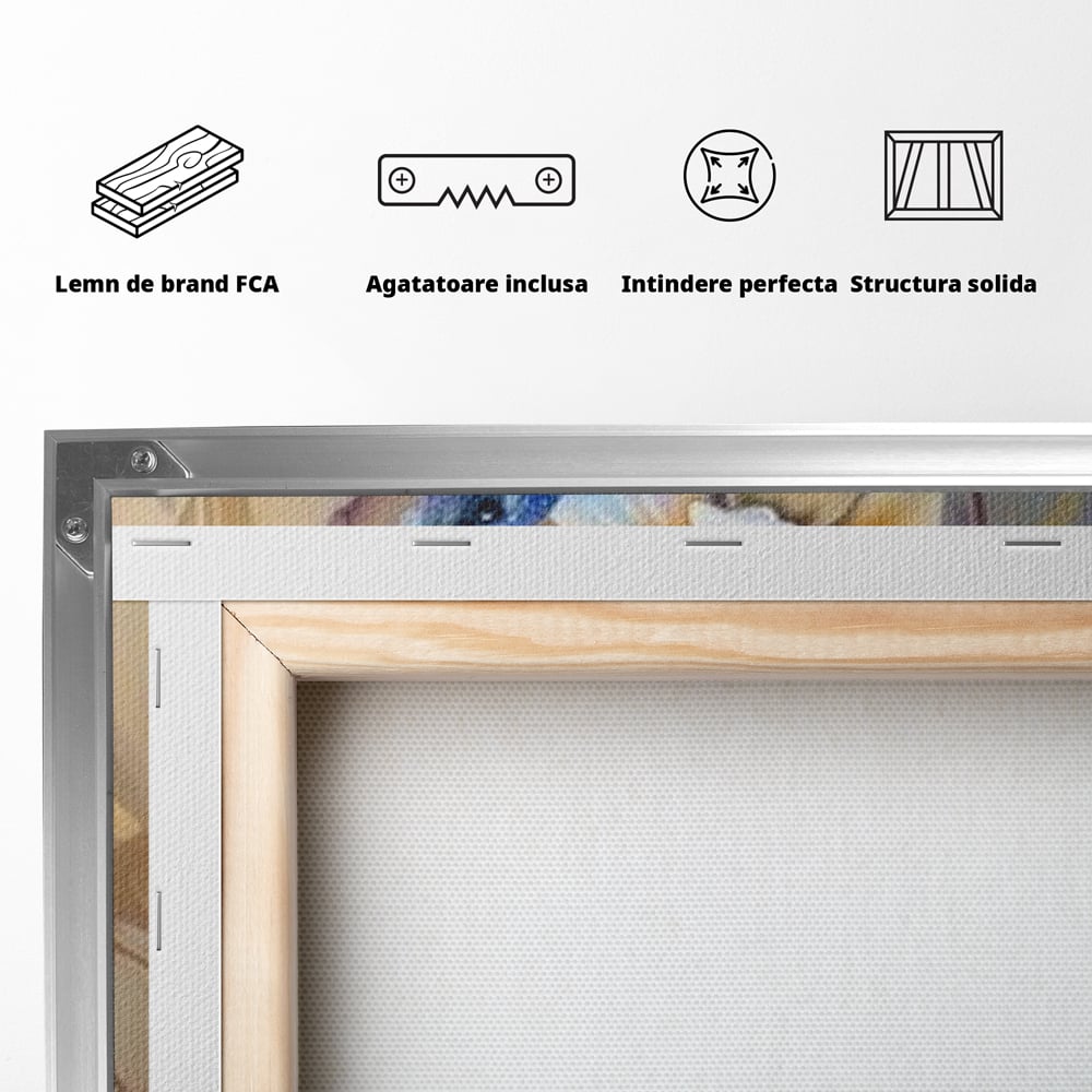 Tablou Canvas Premium, LuxCanva® M1056, Murmurul Florii Celeste, Colibri, Zbor, Eteric, Floare, Pasare, Delicatete, Eleganta, Mistic, Vis, Birou, Living, Camera Copil
