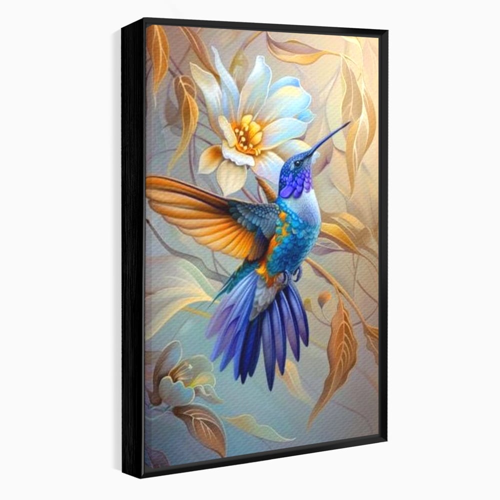 Tablou Canvas Premium, LuxCanva® M1056, Murmurul Florii Celeste, Colibri, Zbor, Eteric, Floare, Pasare, Delicatete, Eleganta, Mistic, Vis, Birou, Living, Camera Copil