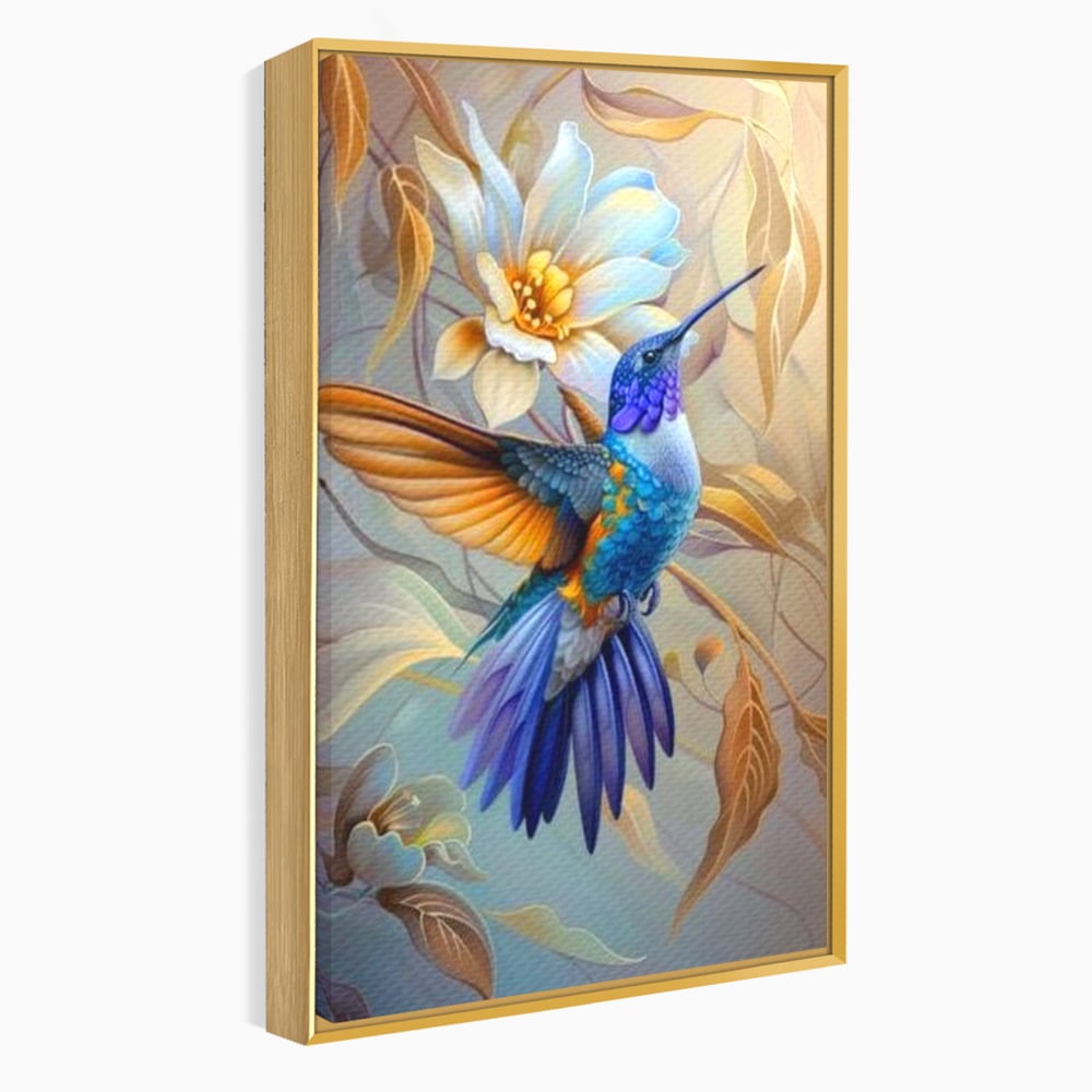 Tablou Canvas Premium, LuxCanva® M1056, Murmurul Florii Celeste, Colibri, Zbor, Eteric, Floare, Pasare, Delicatete, Eleganta, Mistic, Vis, Birou, Living, Camera Copil