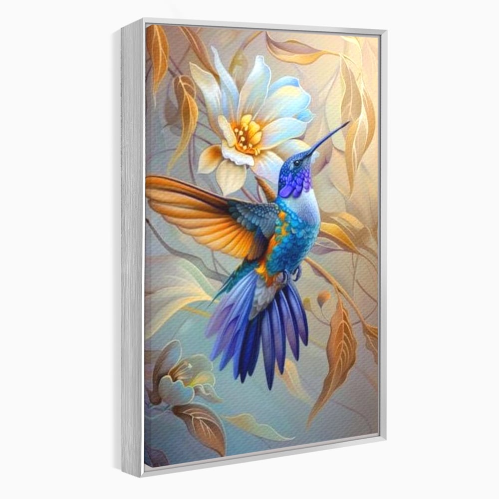 Tablou Canvas Premium, LuxCanva® M1056, Murmurul Florii Celeste, Colibri, Zbor, Eteric, Floare, Pasare, Delicatete, Eleganta, Mistic, Vis, Birou, Living, Camera Copil