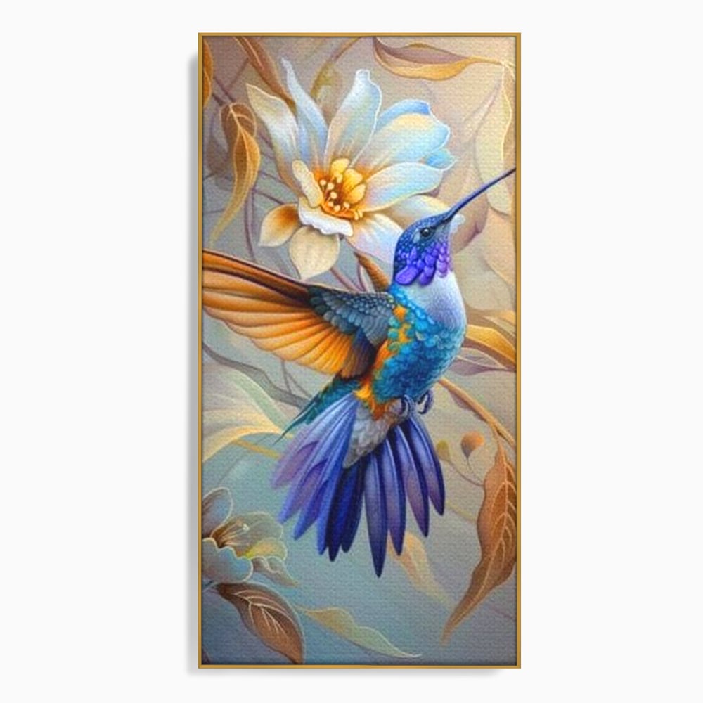 Tablou Canvas Premium, LuxCanva® M1056, Murmurul Florii Celeste, Colibri, Zbor, Eteric, Floare, Pasare, Delicatete, Eleganta, Mistic, Vis, Birou, Living, Camera Copil