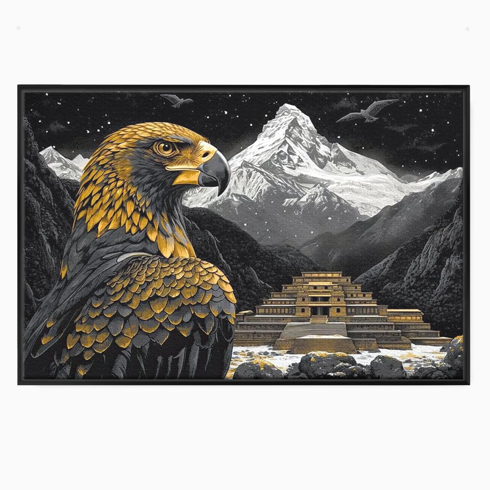 Leinwandbilder Premium, LuxCanva® M1058, Tempelwächter, Adler, Berg, Tempel, Heilig, Golden, Vogel, Ahnen, Azteke, Mythos, Büro, Wohnen, Wohnzimmer, Kinderzimmer