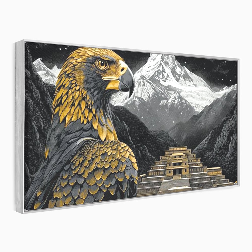 Leinwandbilder Premium, LuxCanva® M1058, Tempelwächter, Adler, Berg, Tempel, Heilig, Golden, Vogel, Ahnen, Azteke, Mythos, Büro, Wohnen, Wohnzimmer, Kinderzimmer