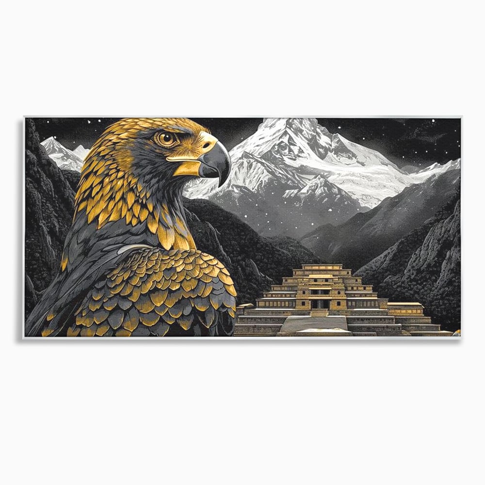 Leinwandbilder Premium, LuxCanva® M1058, Tempelwächter, Adler, Berg, Tempel, Heilig, Golden, Vogel, Ahnen, Azteke, Mythos, Büro, Wohnen, Wohnzimmer, Kinderzimmer