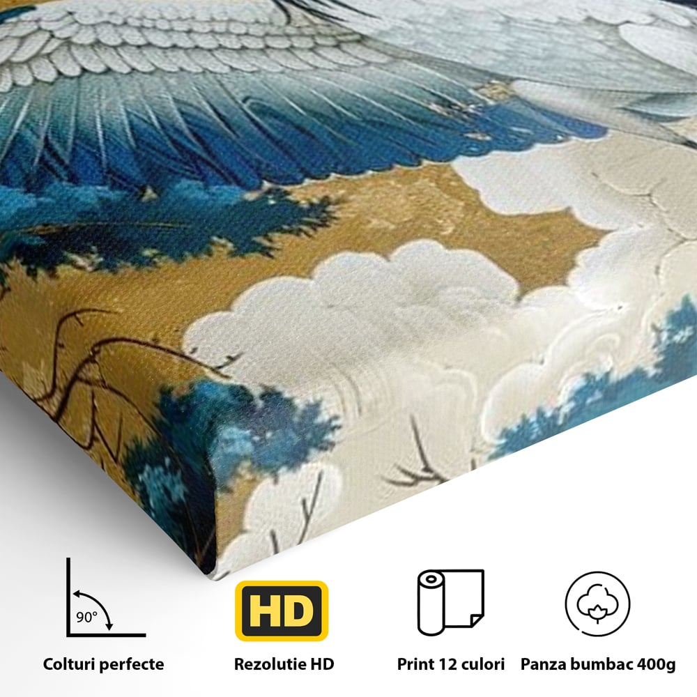 Leinwandbilder Premium, LuxCanva® M1059, Herrschaft der Saphirfeder, Kranich, Vogel, Saphir, orientalisch, asiatisch, edel, mystisch, königlich, Flügel, Wald, Büro, Wohnen, Kinderzimmer