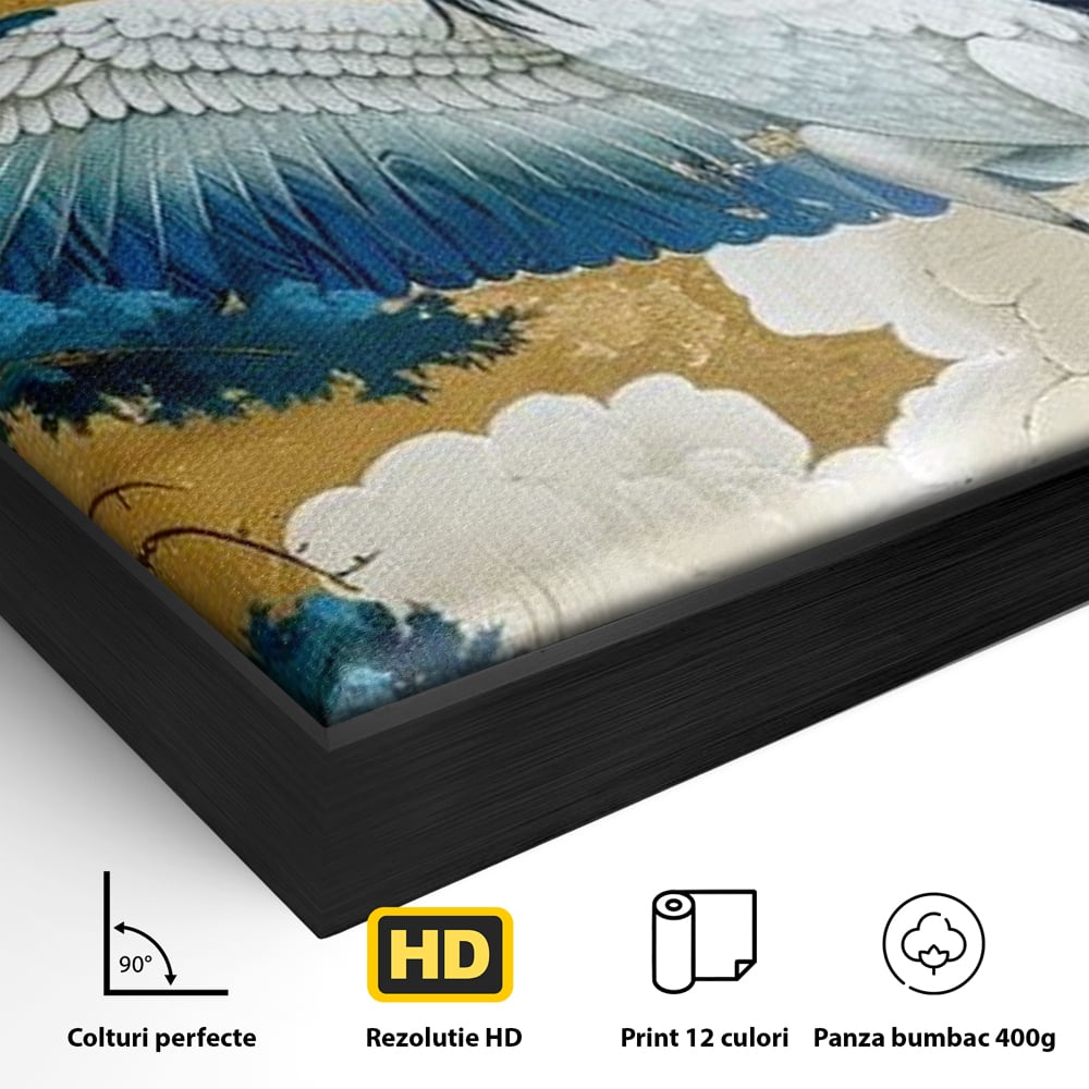 Leinwandbilder Premium, LuxCanva® M1059, Herrschaft der Saphirfeder, Kranich, Vogel, Saphir, orientalisch, asiatisch, edel, mystisch, königlich, Flügel, Wald, Büro, Wohnen, Kinderzimmer