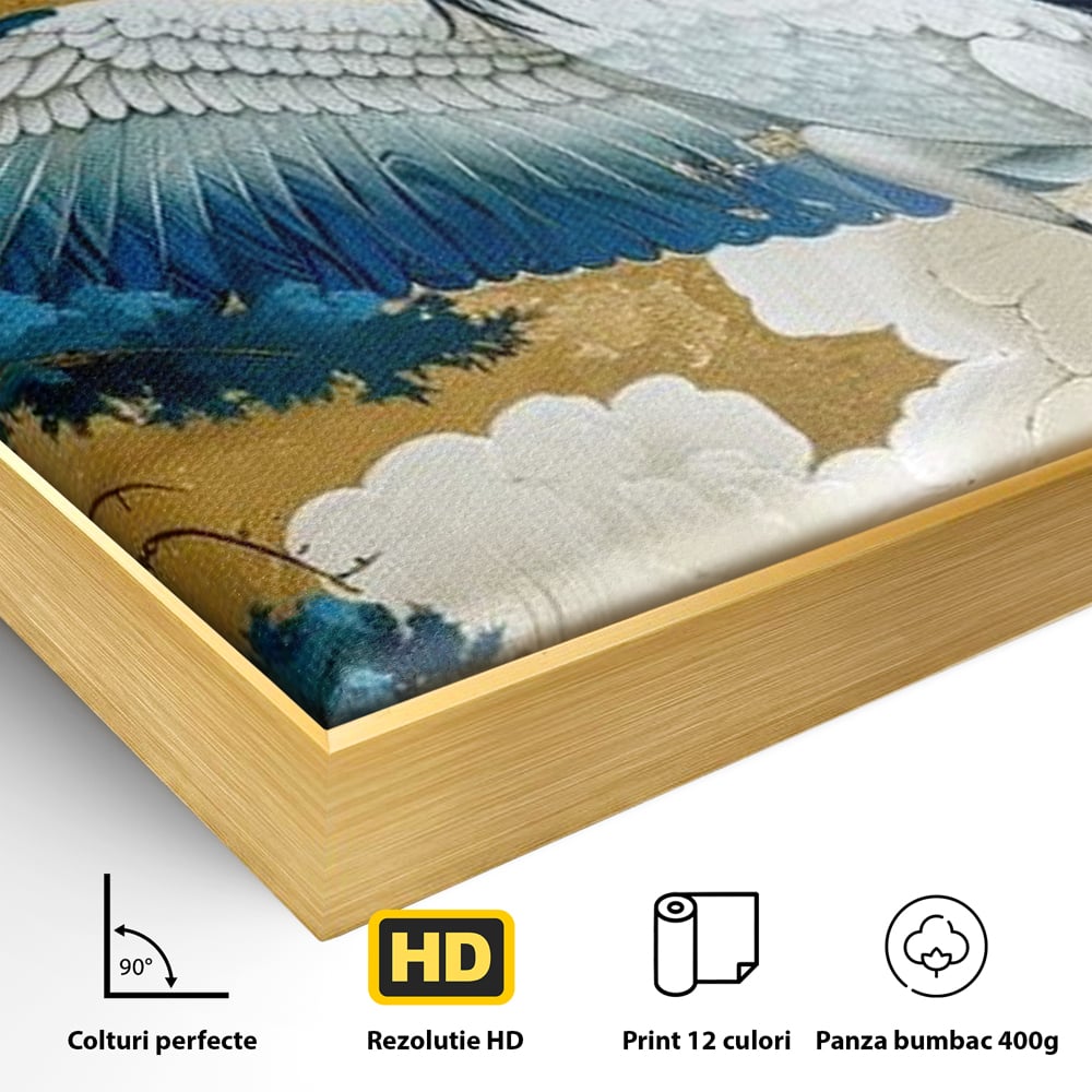 Leinwandbilder Premium, LuxCanva® M1059, Herrschaft der Saphirfeder, Kranich, Vogel, Saphir, orientalisch, asiatisch, edel, mystisch, königlich, Flügel, Wald, Büro, Wohnen, Kinderzimmer