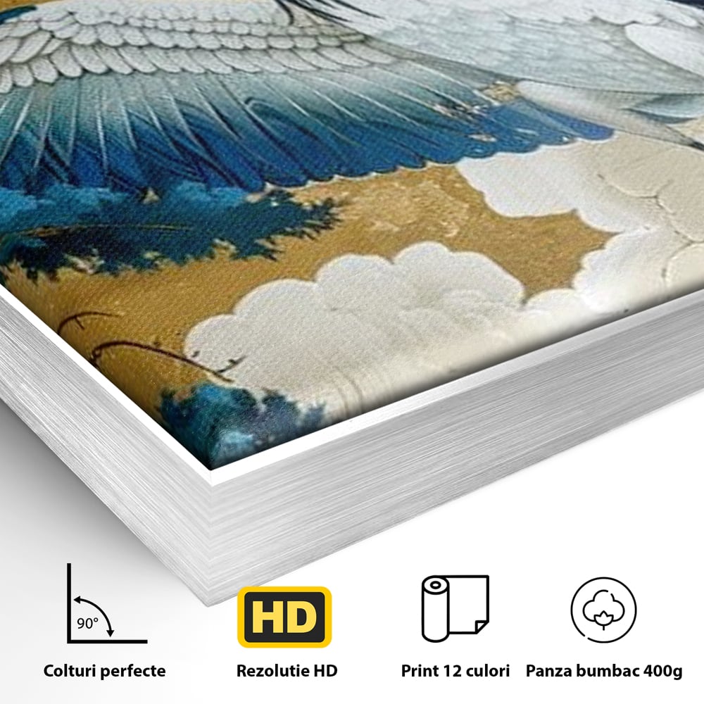 Leinwandbilder Premium, LuxCanva® M1059, Herrschaft der Saphirfeder, Kranich, Vogel, Saphir, orientalisch, asiatisch, edel, mystisch, königlich, Flügel, Wald, Büro, Wohnen, Kinderzimmer