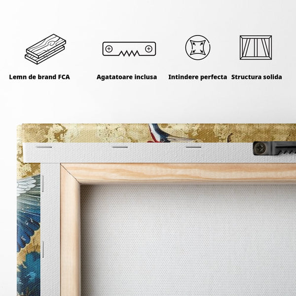 Leinwandbilder Premium, LuxCanva® M1059, Herrschaft der Saphirfeder, Kranich, Vogel, Saphir, orientalisch, asiatisch, edel, mystisch, königlich, Flügel, Wald, Büro, Wohnen, Kinderzimmer