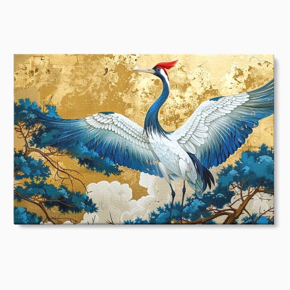 Leinwandbilder Premium, LuxCanva® M1059, Herrschaft der Saphirfeder, Kranich, Vogel, Saphir, orientalisch, asiatisch, edel, mystisch, königlich, Flügel, Wald, Büro, Wohnen, Kinderzimmer