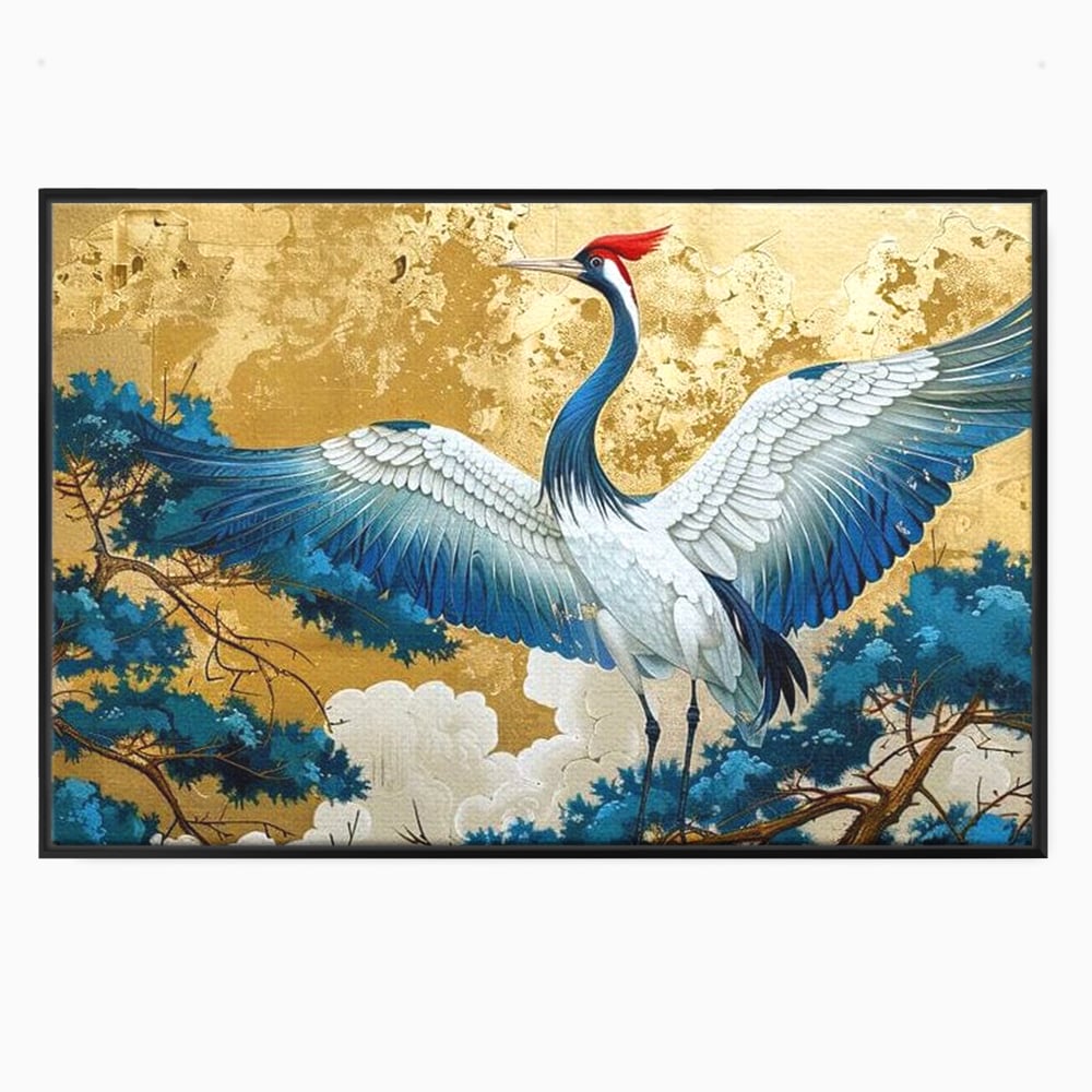 Leinwandbilder Premium, LuxCanva® M1059, Herrschaft der Saphirfeder, Kranich, Vogel, Saphir, orientalisch, asiatisch, edel, mystisch, königlich, Flügel, Wald, Büro, Wohnen, Kinderzimmer