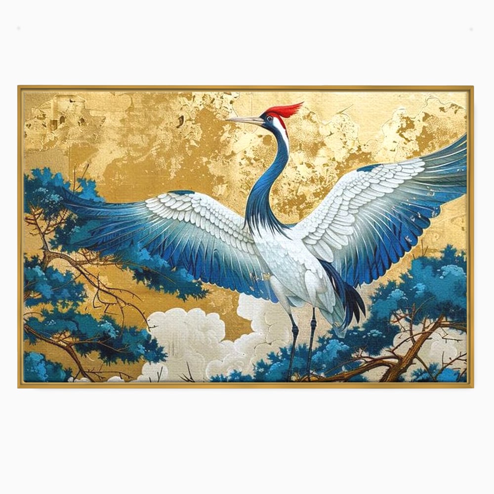 Leinwandbilder Premium, LuxCanva® M1059, Herrschaft der Saphirfeder, Kranich, Vogel, Saphir, orientalisch, asiatisch, edel, mystisch, königlich, Flügel, Wald, Büro, Wohnen, Kinderzimmer