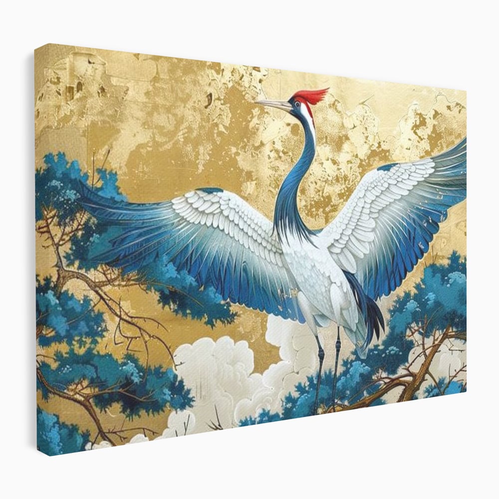 Leinwandbilder Premium, LuxCanva® M1059, Herrschaft der Saphirfeder, Kranich, Vogel, Saphir, orientalisch, asiatisch, edel, mystisch, königlich, Flügel, Wald, Büro, Wohnen, Kinderzimmer
