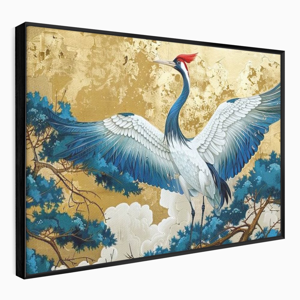 Leinwandbilder Premium, LuxCanva® M1059, Herrschaft der Saphirfeder, Kranich, Vogel, Saphir, orientalisch, asiatisch, edel, mystisch, königlich, Flügel, Wald, Büro, Wohnen, Kinderzimmer