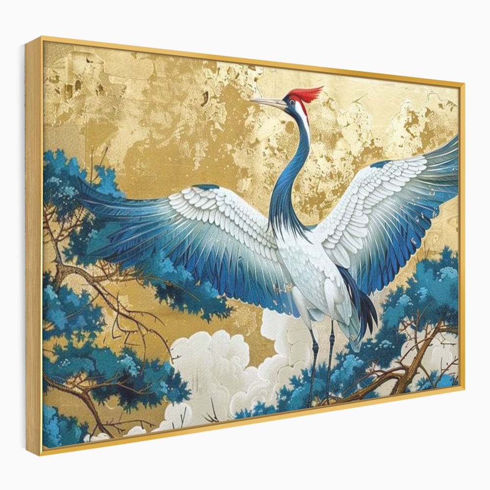 Leinwandbilder Premium, LuxCanva® M1059, Herrschaft der Saphirfeder, Kranich, Vogel, Saphir, orientalisch, asiatisch, edel, mystisch, königlich, Flügel, Wald, Büro, Wohnen, Kinderzimmer