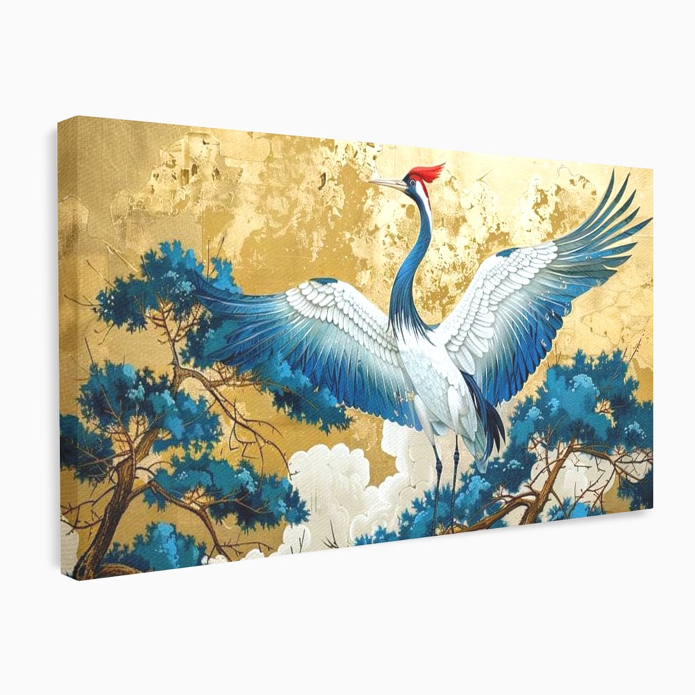 Leinwandbilder Premium, LuxCanva® M1059, Herrschaft der Saphirfeder, Kranich, Vogel, Saphir, orientalisch, asiatisch, edel, mystisch, königlich, Flügel, Wald, Büro, Wohnen, Kinderzimmer