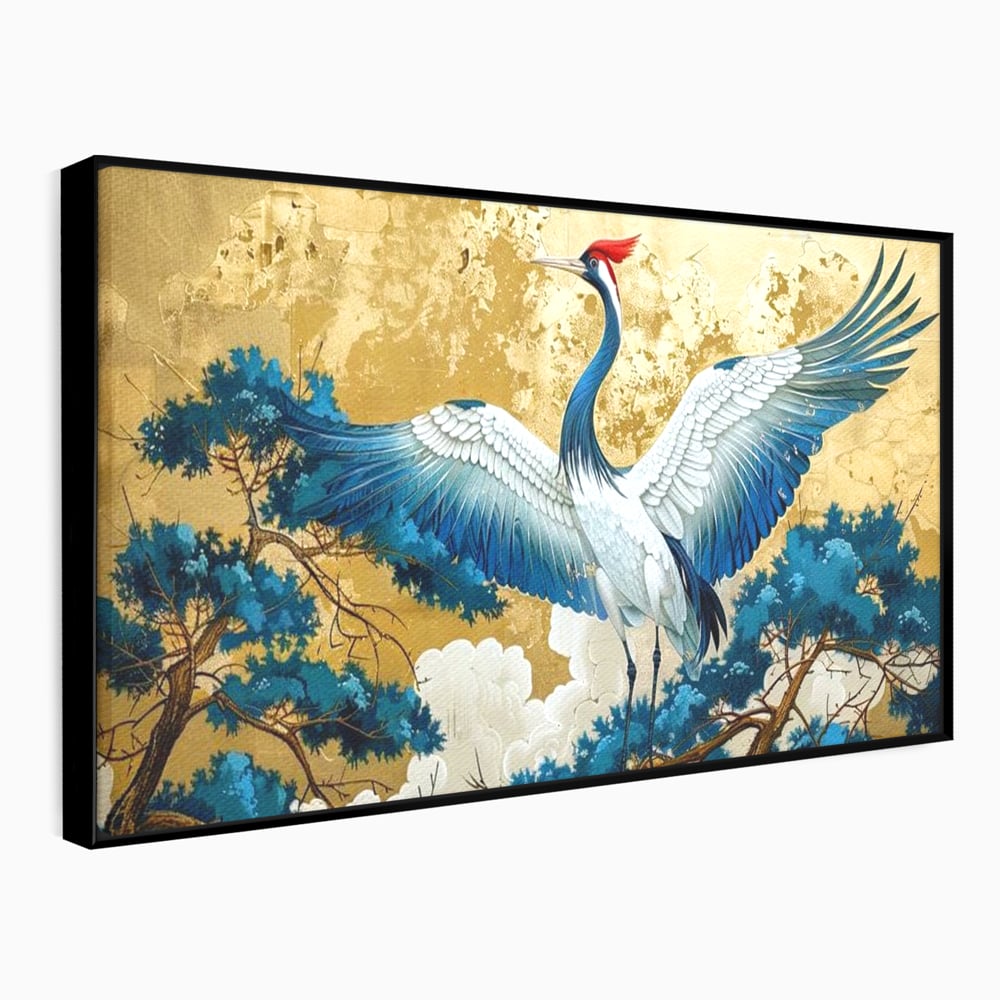 Leinwandbilder Premium, LuxCanva® M1059, Herrschaft der Saphirfeder, Kranich, Vogel, Saphir, orientalisch, asiatisch, edel, mystisch, königlich, Flügel, Wald, Büro, Wohnen, Kinderzimmer