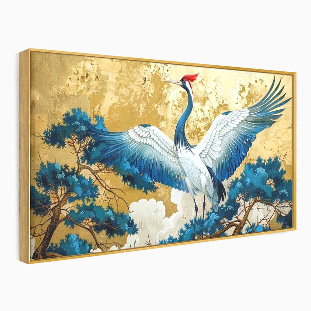 Leinwandbilder Premium, LuxCanva® M1059, Herrschaft der Saphirfeder, Kranich, Vogel, Saphir, orientalisch, asiatisch, edel, mystisch, königlich, Flügel, Wald, Büro, Wohnen, Kinderzimmer