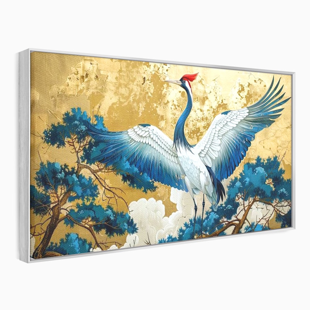 Leinwandbilder Premium, LuxCanva® M1059, Herrschaft der Saphirfeder, Kranich, Vogel, Saphir, orientalisch, asiatisch, edel, mystisch, königlich, Flügel, Wald, Büro, Wohnen, Kinderzimmer
