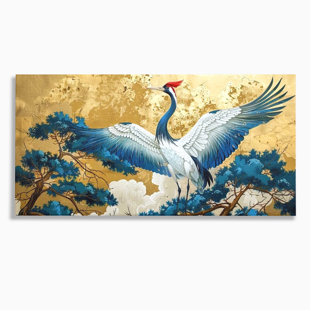 Leinwandbilder Premium, LuxCanva® M1059, Herrschaft der Saphirfeder, Kranich, Vogel, Saphir, orientalisch, asiatisch, edel, mystisch, königlich, Flügel, Wald, Büro, Wohnen, Kinderzimmer
