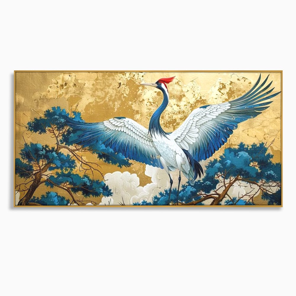 Leinwandbilder Premium, LuxCanva® M1059, Herrschaft der Saphirfeder, Kranich, Vogel, Saphir, orientalisch, asiatisch, edel, mystisch, königlich, Flügel, Wald, Büro, Wohnen, Kinderzimmer