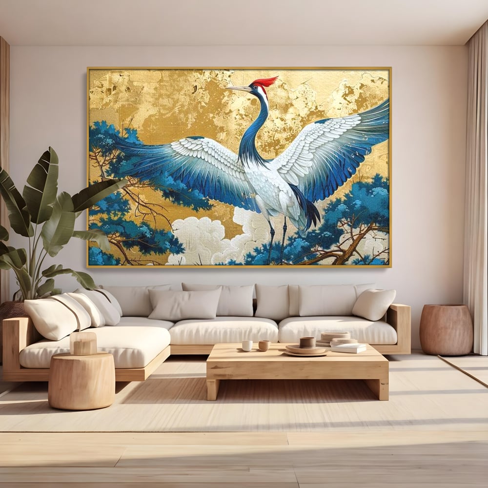 Leinwandbilder Premium, LuxCanva® M1059, Herrschaft der Saphirfeder, Kranich, Vogel, Saphir, orientalisch, asiatisch, edel, mystisch, königlich, Flügel, Wald, Büro, Wohnen, Kinderzimmer