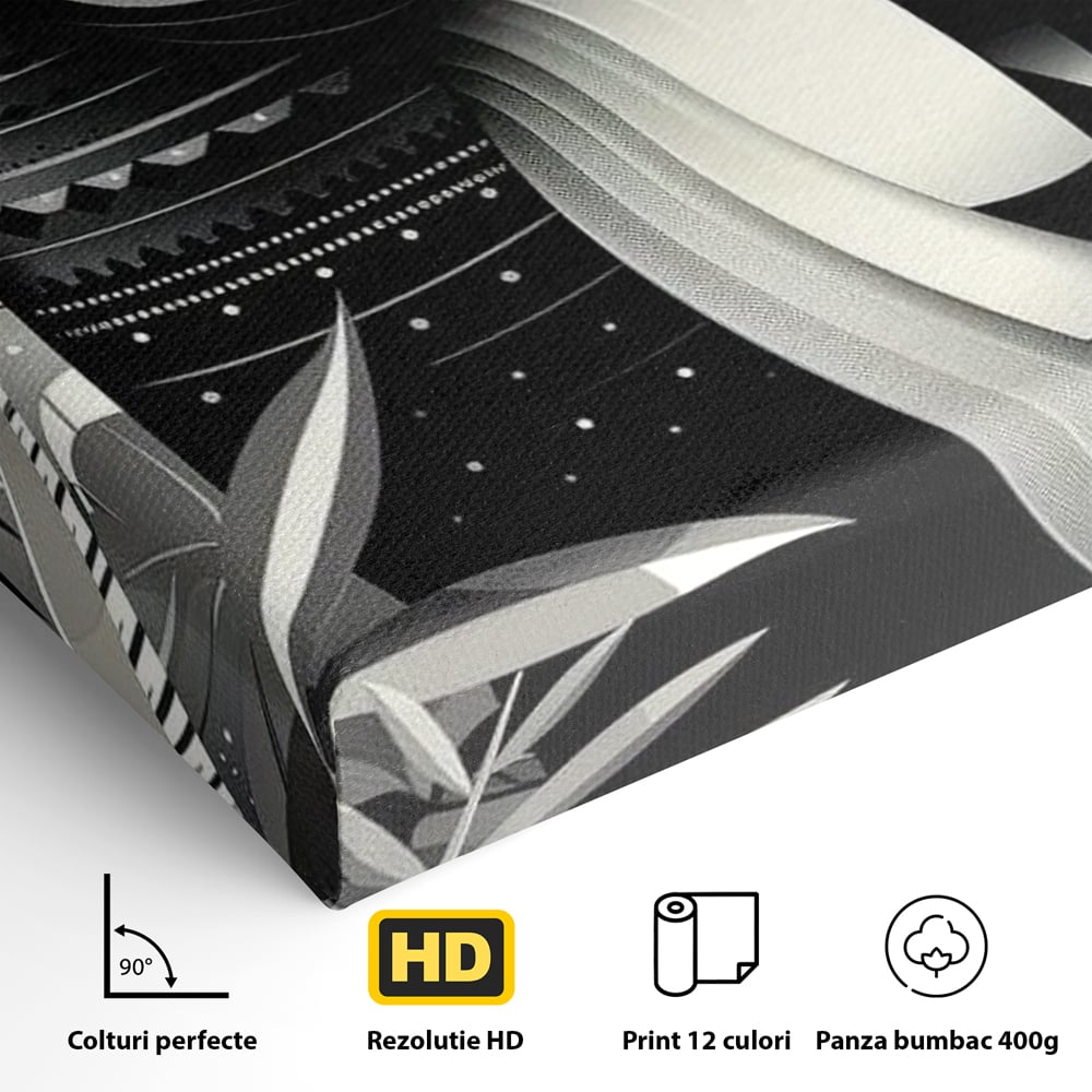 Leinwand Premium Canvas Wandkunst, LuxCanva® M1061, Totemic Fragment, Monochrom, Exotisch, Vogel, Dschungel, Blätter, Tribal, Totem, Totem, Abstrakt, Grafik, Büro, Wohnen, Kinderzimmer