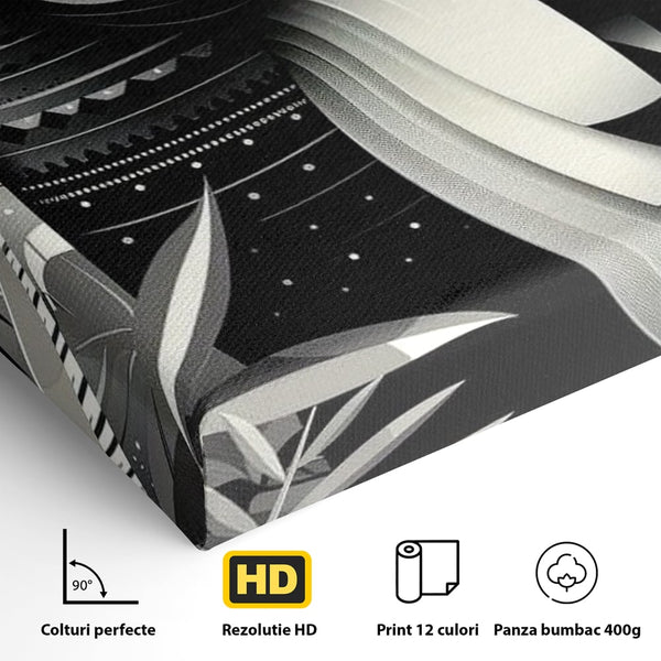 Leinwand Premium Canvas Wandkunst, LuxCanva® M1061, Totemic Fragment, Monochrom, Exotisch, Vogel, Dschungel, Blätter, Tribal, Totem, Totem, Abstrakt, Grafik, Büro, Wohnen, Kinderzimmer