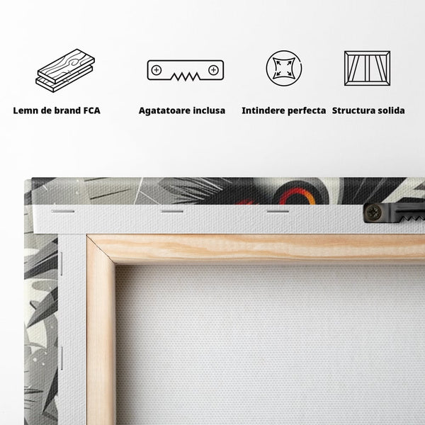 Leinwand Premium Canvas Wandkunst, LuxCanva® M1061, Totemic Fragment, Monochrom, Exotisch, Vogel, Dschungel, Blätter, Tribal, Totem, Totem, Abstrakt, Grafik, Büro, Wohnen, Kinderzimmer