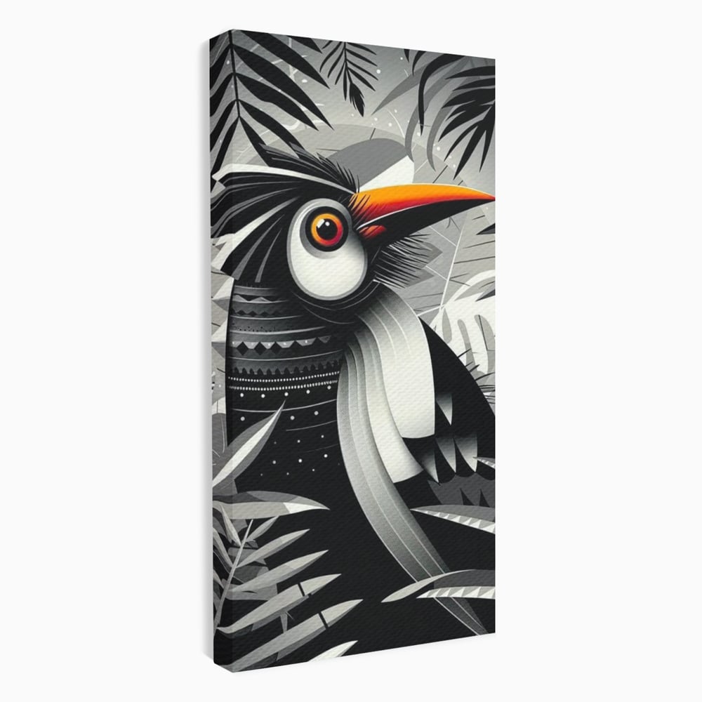 Leinwand Premium Canvas Wandkunst, LuxCanva® M1061, Totemic Fragment, Monochrom, Exotisch, Vogel, Dschungel, Blätter, Tribal, Totem, Totem, Abstrakt, Grafik, Büro, Wohnen, Kinderzimmer