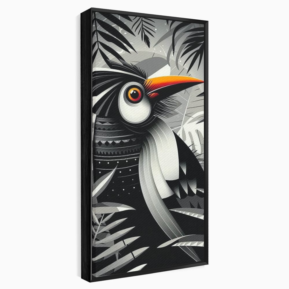 Leinwand Premium Canvas Wandkunst, LuxCanva® M1061, Totemic Fragment, Monochrom, Exotisch, Vogel, Dschungel, Blätter, Tribal, Totem, Totem, Abstrakt, Grafik, Büro, Wohnen, Kinderzimmer