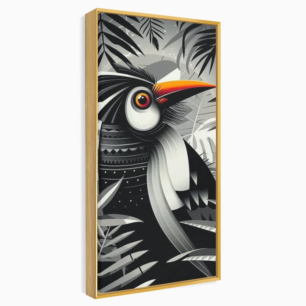 Leinwand Premium Canvas Wandkunst, LuxCanva® M1061, Totemic Fragment, Monochrom, Exotisch, Vogel, Dschungel, Blätter, Tribal, Totem, Totem, Abstrakt, Grafik, Büro, Wohnen, Kinderzimmer