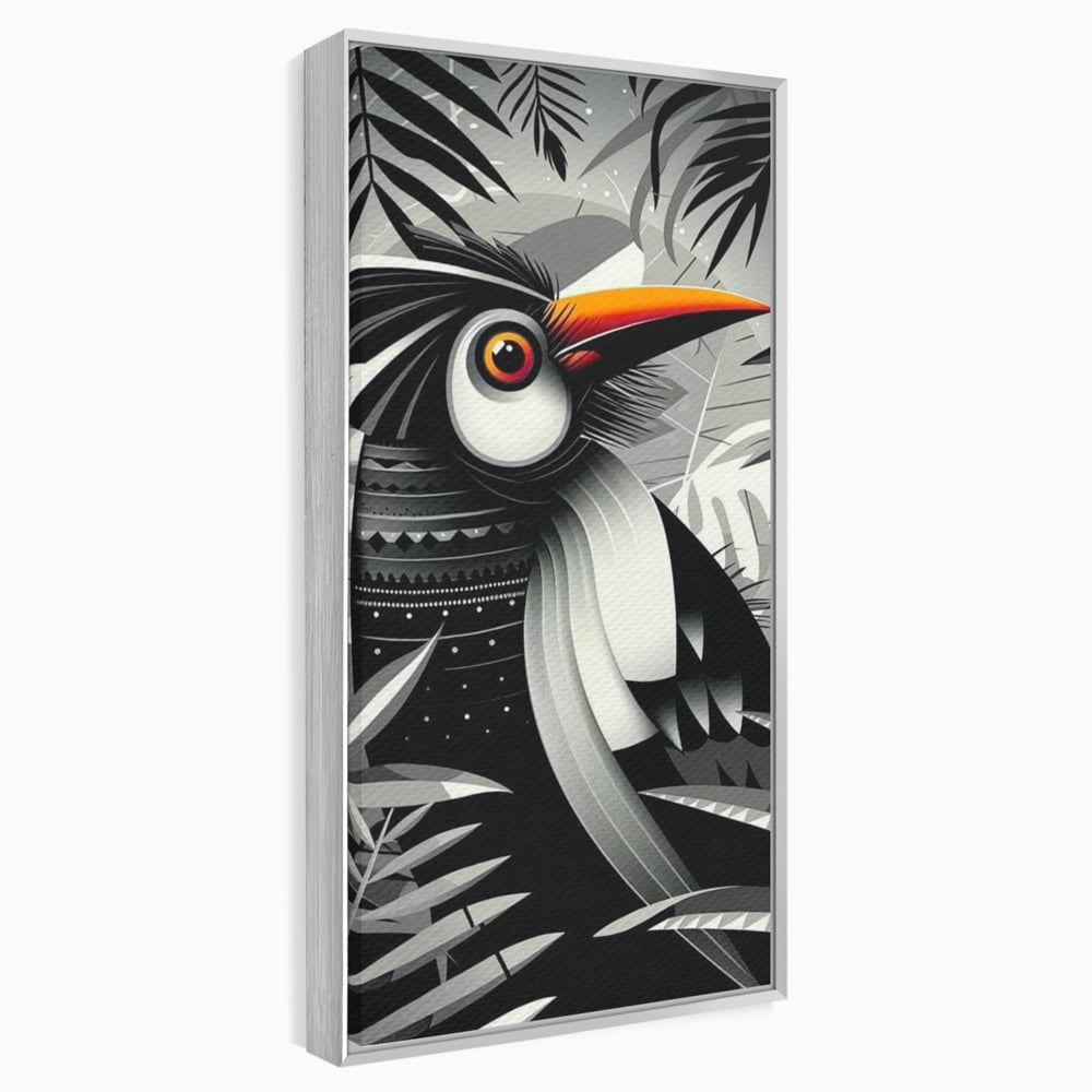 Leinwand Premium Canvas Wandkunst, LuxCanva® M1061, Totemic Fragment, Monochrom, Exotisch, Vogel, Dschungel, Blätter, Tribal, Totem, Totem, Abstrakt, Grafik, Büro, Wohnen, Kinderzimmer