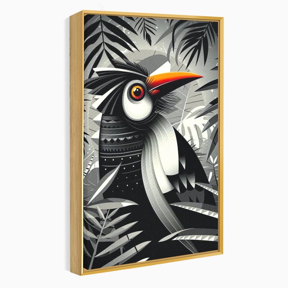 Leinwand Premium Canvas Wandkunst, LuxCanva® M1061, Totemic Fragment, Monochrom, Exotisch, Vogel, Dschungel, Blätter, Tribal, Totem, Totem, Abstrakt, Grafik, Büro, Wohnen, Kinderzimmer