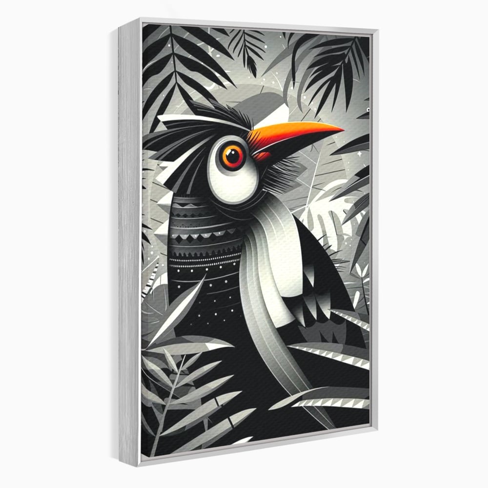 Leinwand Premium Canvas Wandkunst, LuxCanva® M1061, Totemic Fragment, Monochrom, Exotisch, Vogel, Dschungel, Blätter, Tribal, Totem, Totem, Abstrakt, Grafik, Büro, Wohnen, Kinderzimmer