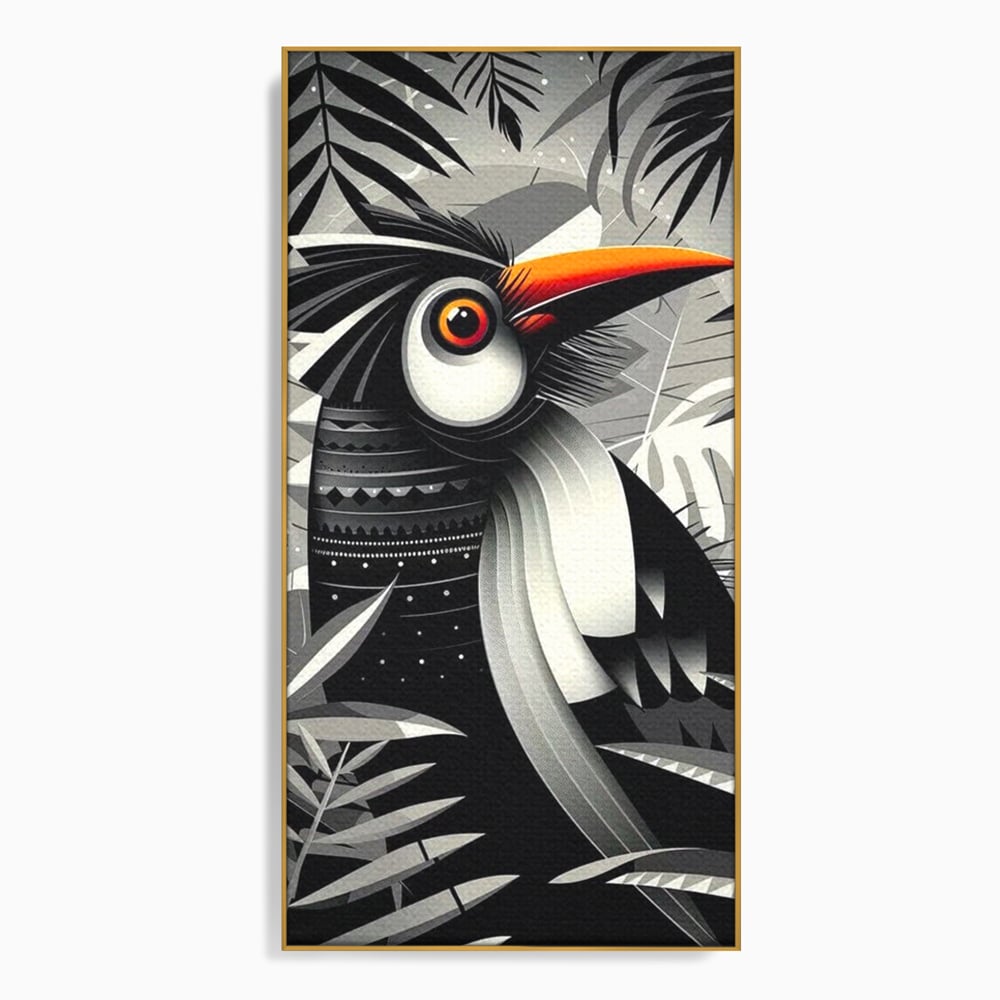 Leinwand Premium Canvas Wandkunst, LuxCanva® M1061, Totemic Fragment, Monochrom, Exotisch, Vogel, Dschungel, Blätter, Tribal, Totem, Totem, Abstrakt, Grafik, Büro, Wohnen, Kinderzimmer