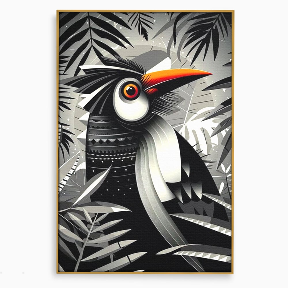 Leinwand Premium Canvas Wandkunst, LuxCanva® M1061, Totemic Fragment, Monochrom, Exotisch, Vogel, Dschungel, Blätter, Tribal, Totem, Totem, Abstrakt, Grafik, Büro, Wohnen, Kinderzimmer